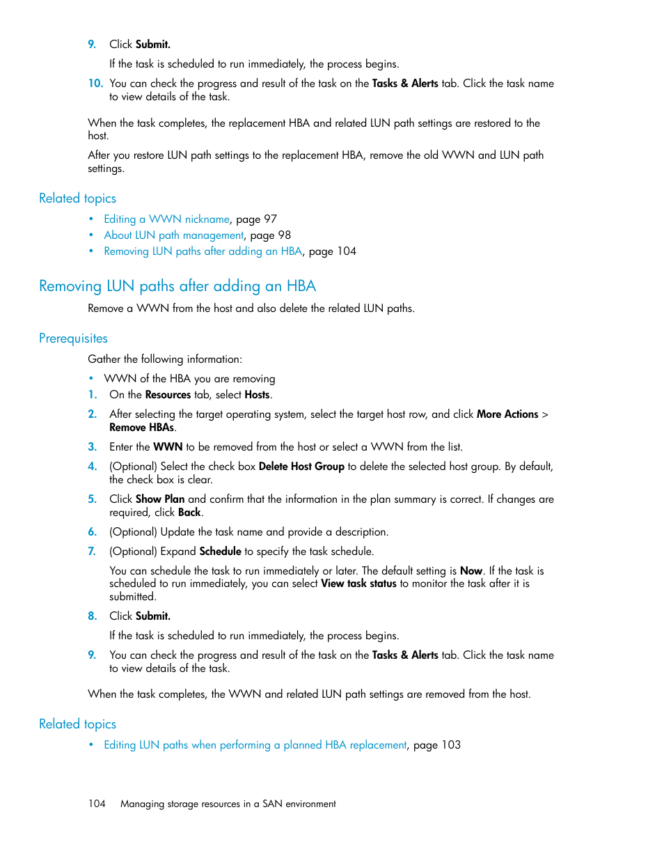 Removing lun paths after adding an hba | HP XP Array Manager Software User Manual | Page 104 / 238