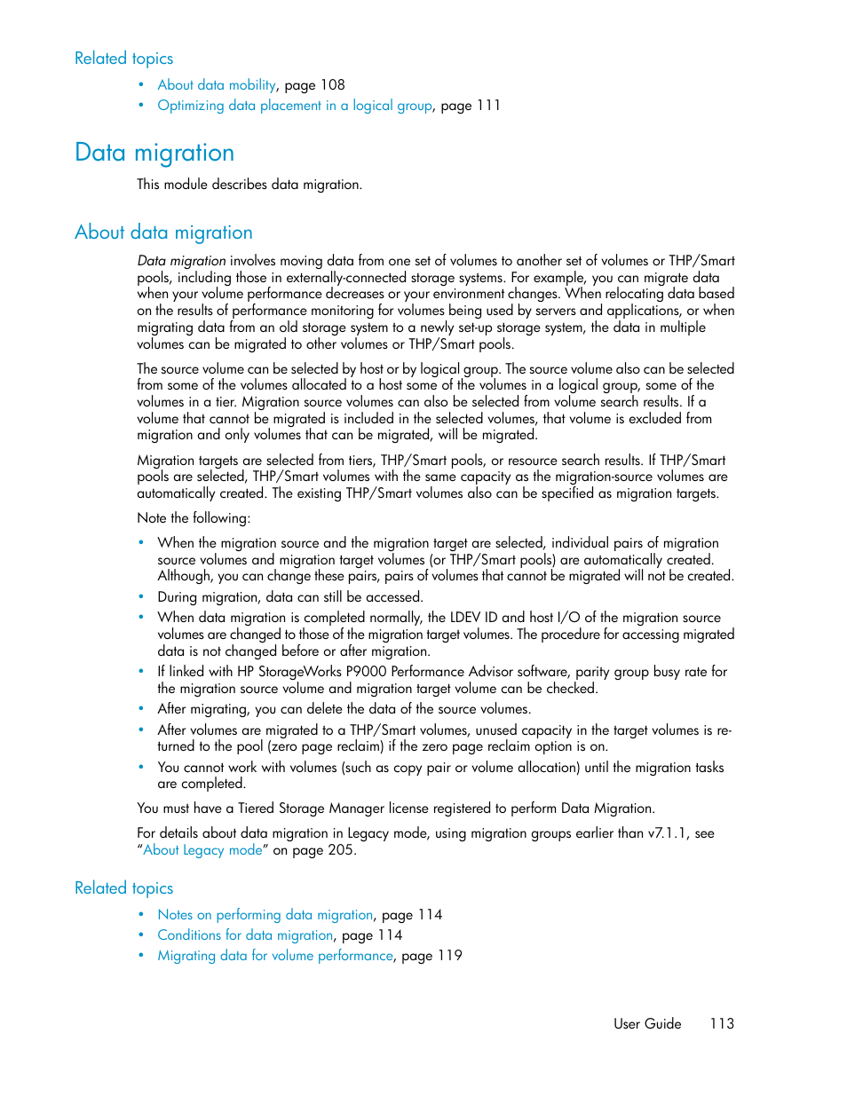 Data migration, About data migration | HP XP Array Manager Software User Manual | Page 113 / 238