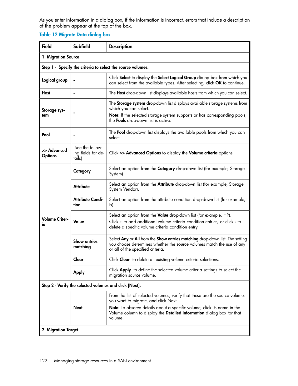 Migrate data dialog box | HP XP Array Manager Software User Manual | Page 122 / 238