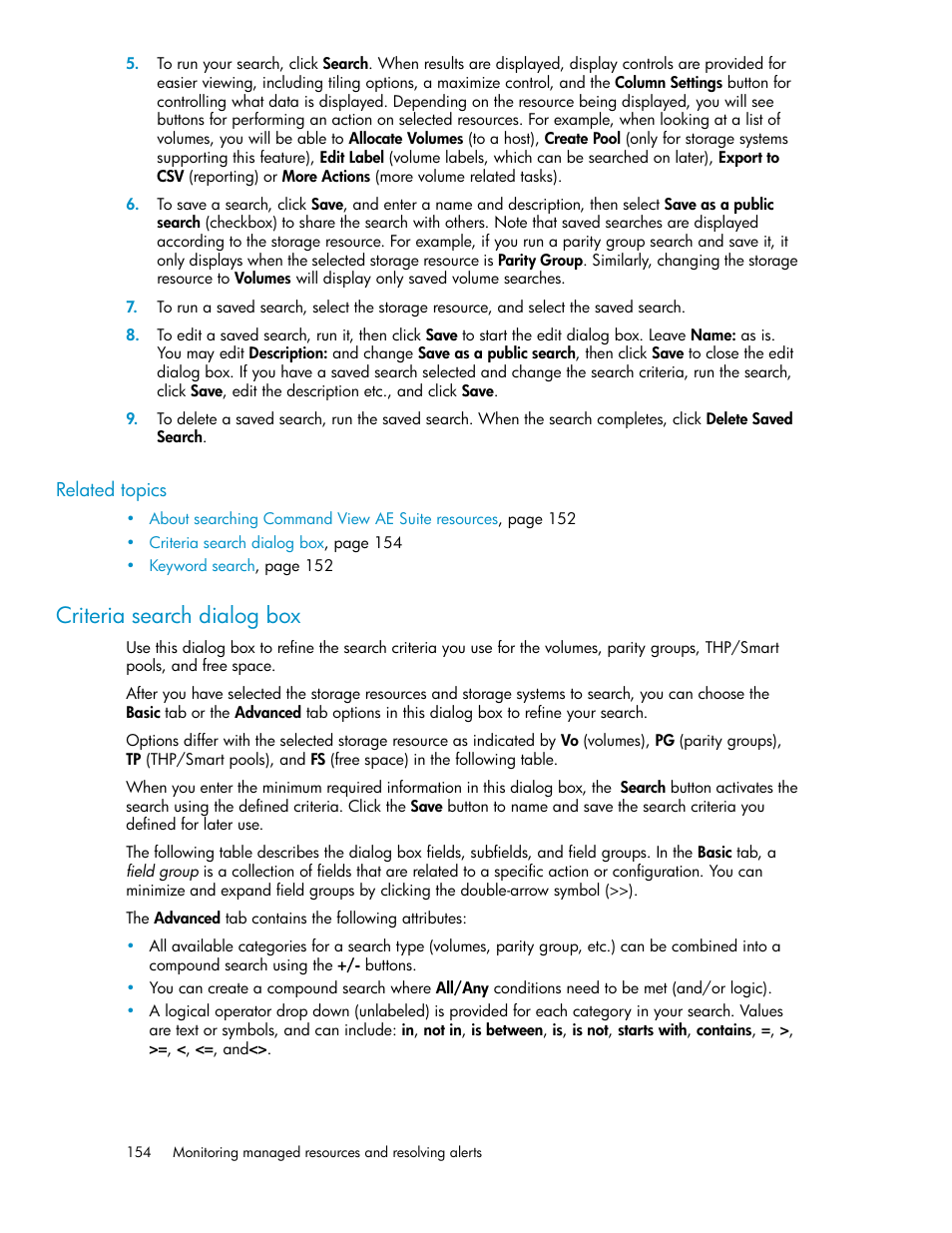 Criteria search dialog box | HP XP Array Manager Software User Manual | Page 154 / 238