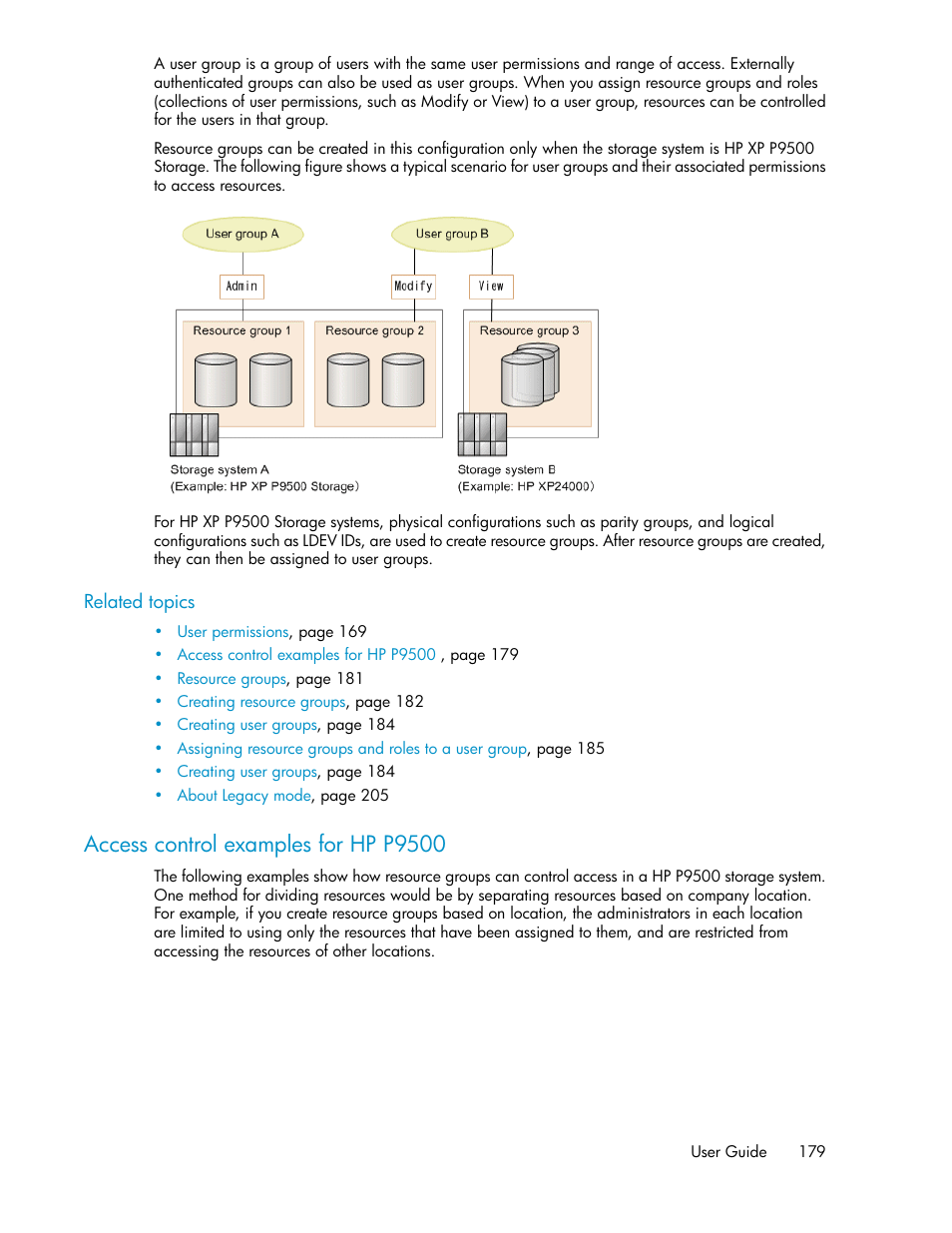 Access control examples for hp p9500 | HP XP Array Manager Software User Manual | Page 179 / 238