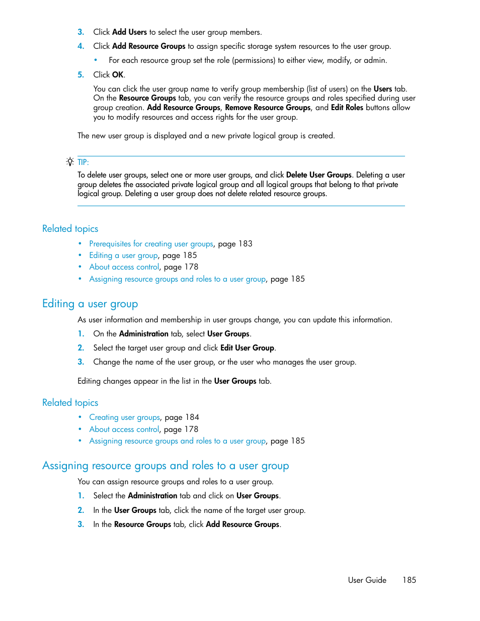 Editing a user group | HP XP Array Manager Software User Manual | Page 185 / 238