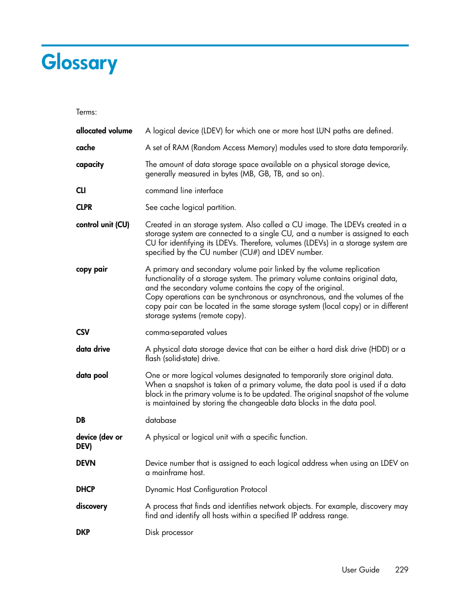 Glossary | HP XP Array Manager Software User Manual | Page 229 / 238