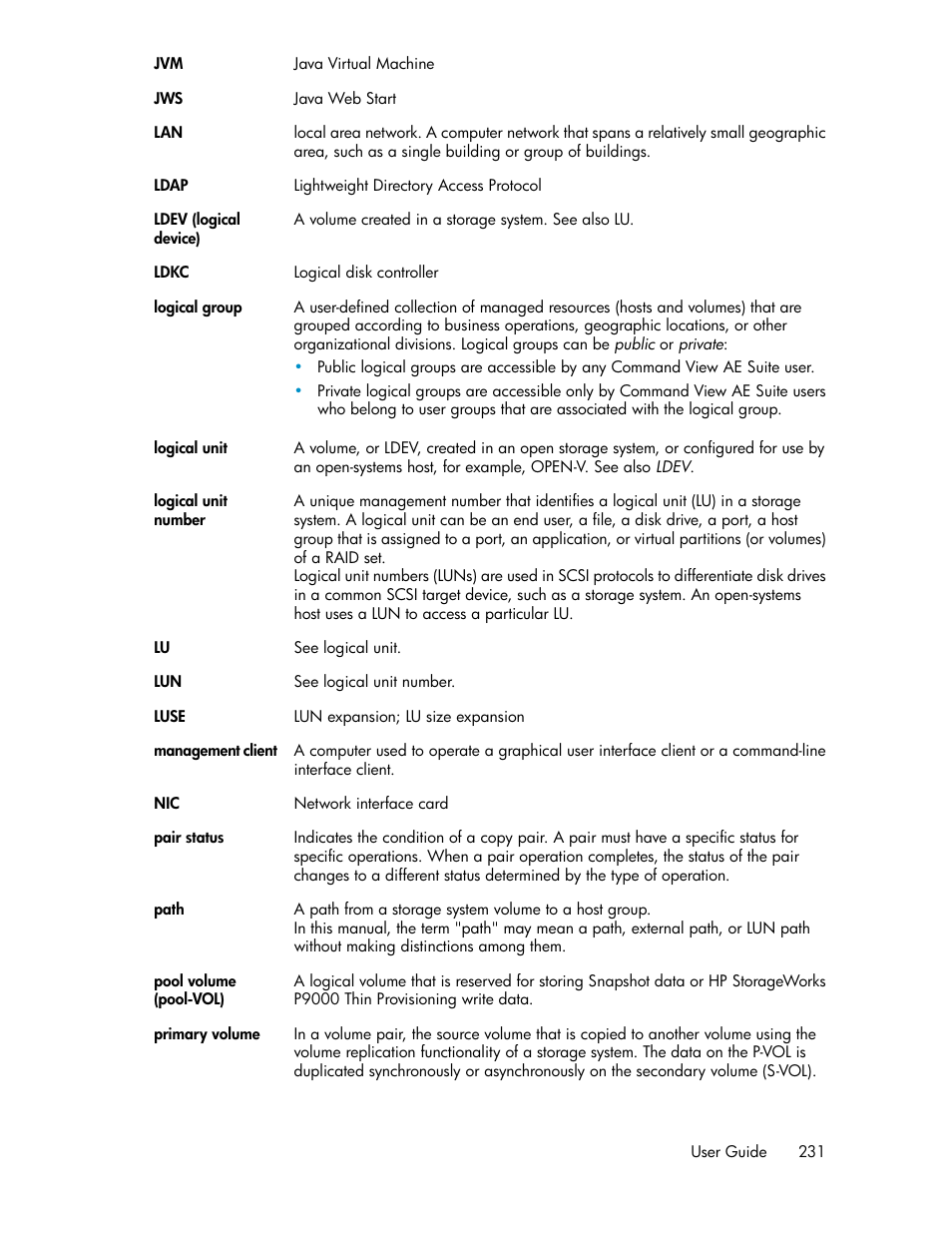 HP XP Array Manager Software User Manual | Page 231 / 238