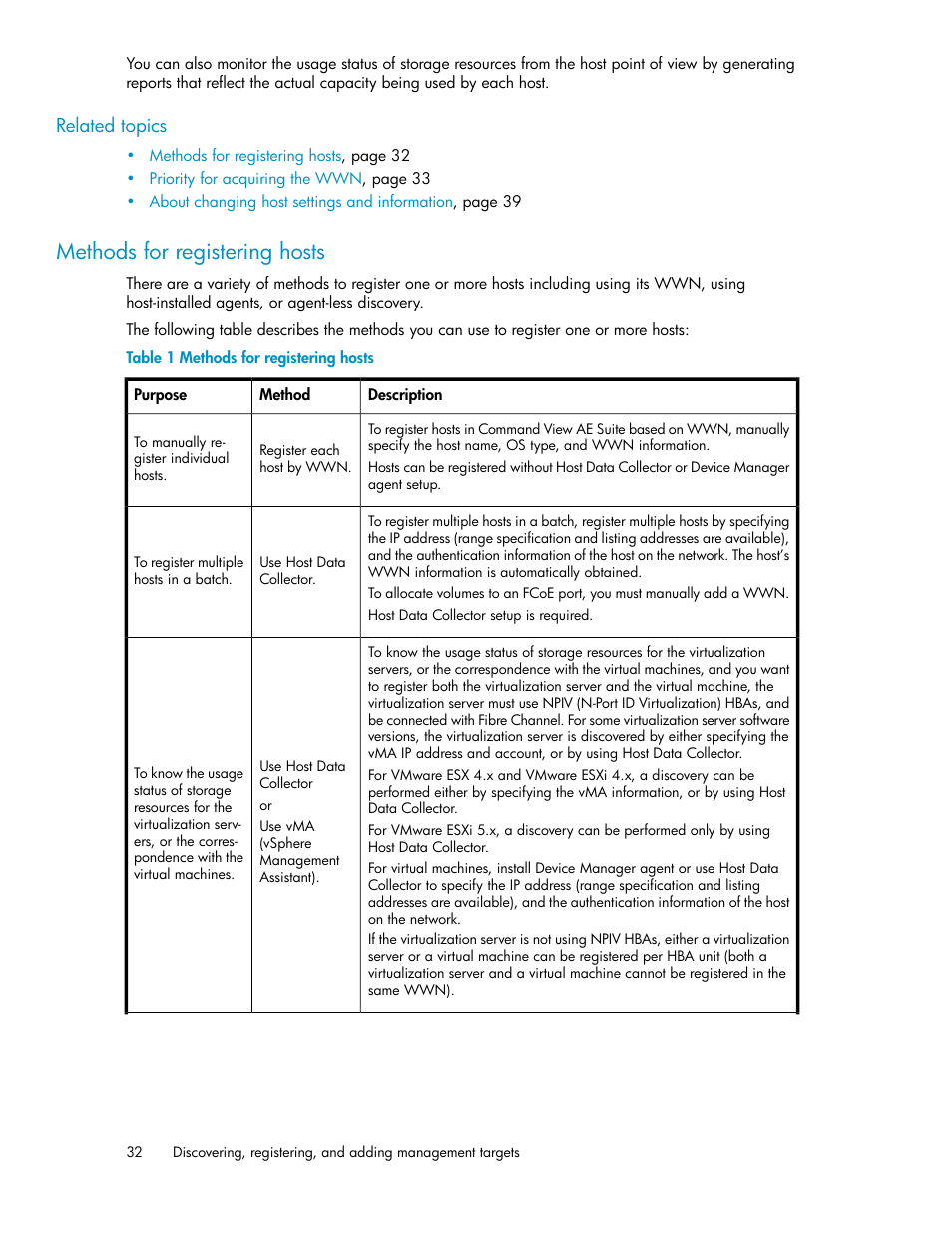 Methods for registering hosts | HP XP Array Manager Software User Manual | Page 32 / 238