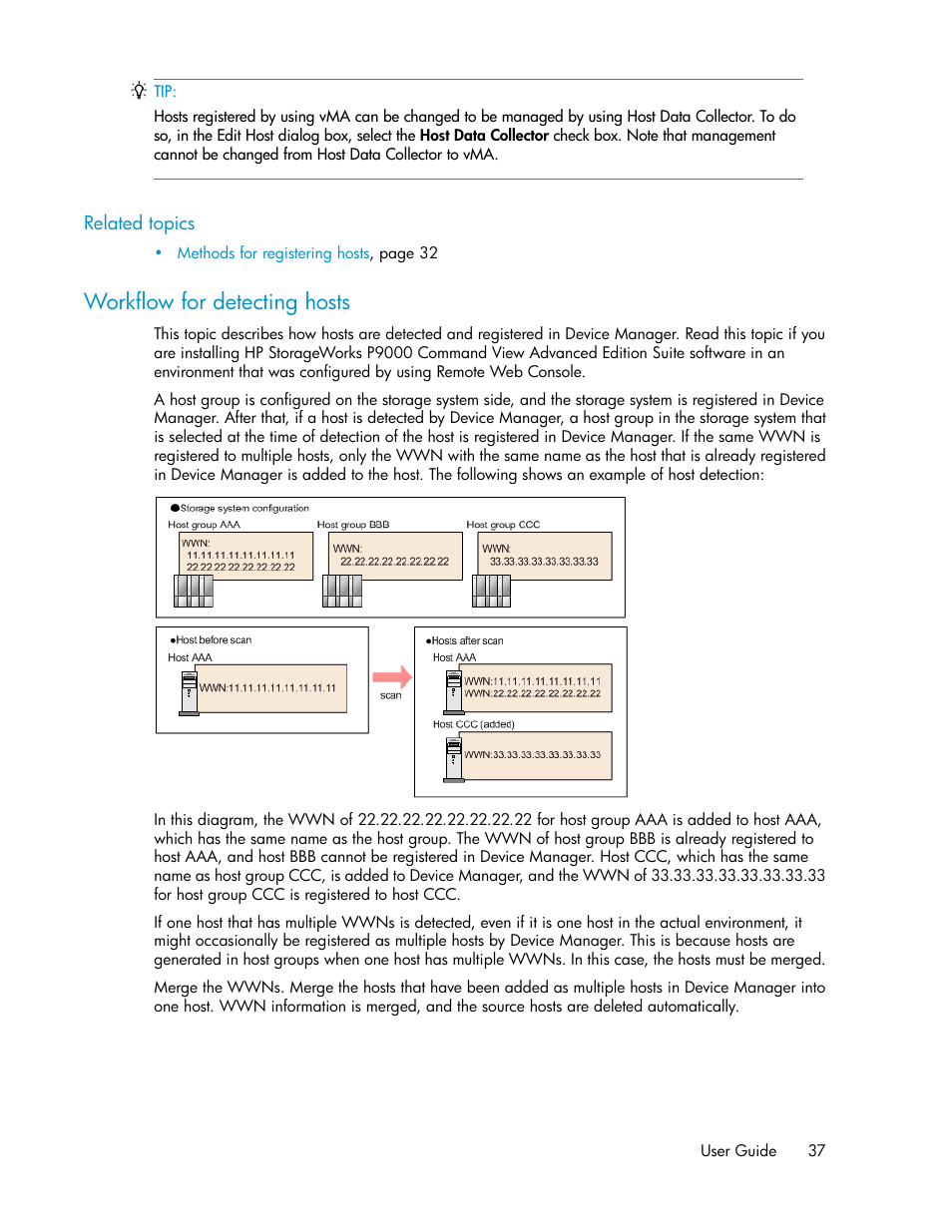 Workflow for detecting hosts | HP XP Array Manager Software User Manual | Page 37 / 238