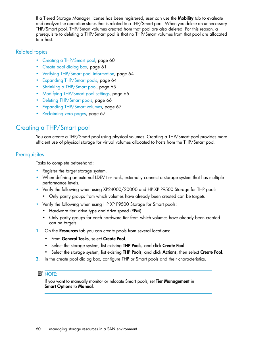 Creating a thp/smart pool | HP XP Array Manager Software User Manual | Page 60 / 238