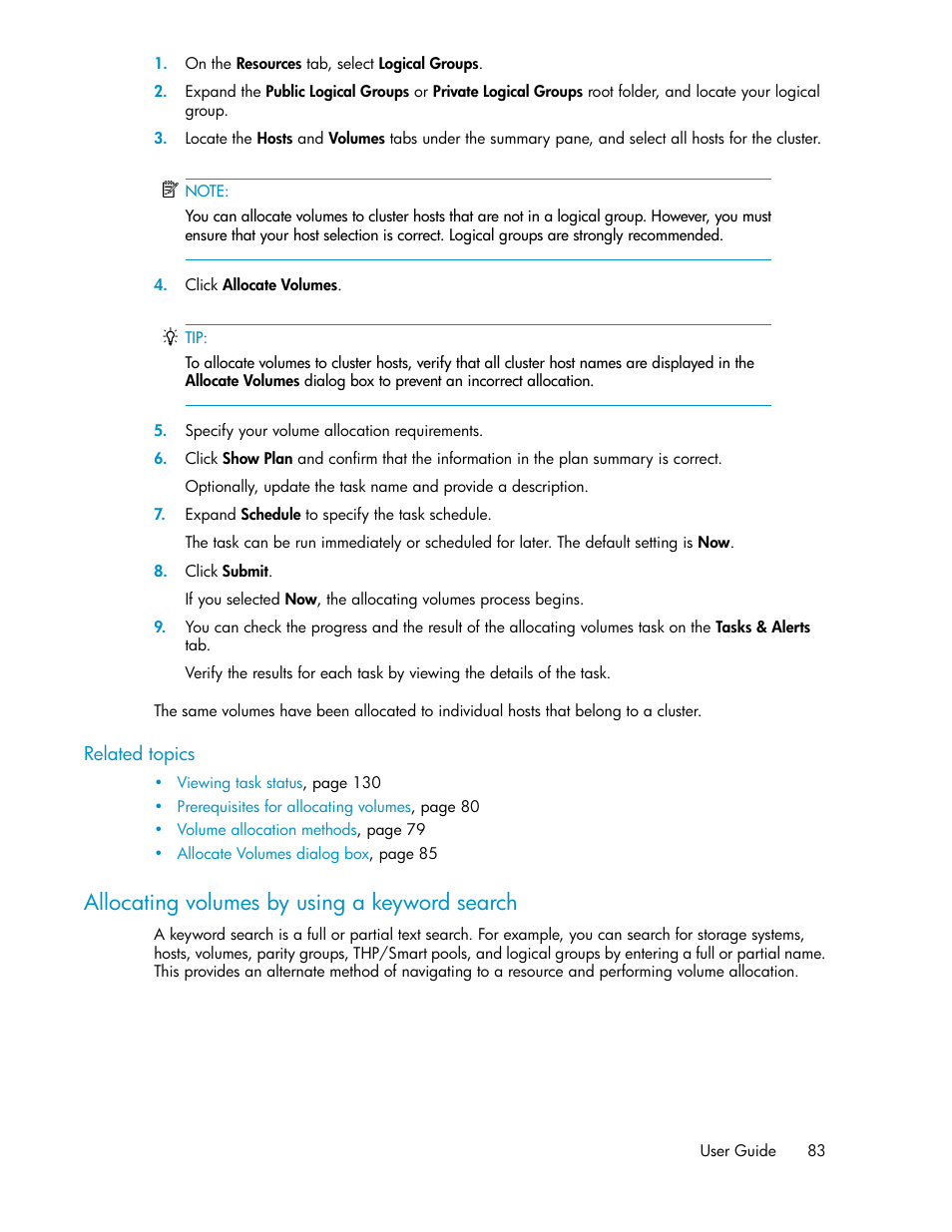 Allocating volumes by using a keyword search | HP XP Array Manager Software User Manual | Page 83 / 238