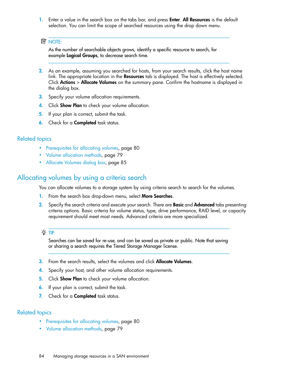 Allocating volumes by using a criteria search | HP XP Array Manager Software User Manual | Page 84 / 238