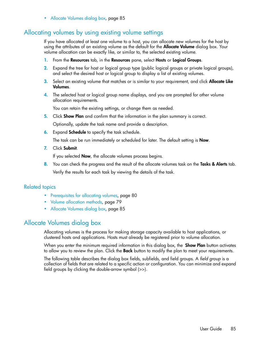 Allocate volumes dialog box, 85 allocate volumes dialog box | HP XP Array Manager Software User Manual | Page 85 / 238