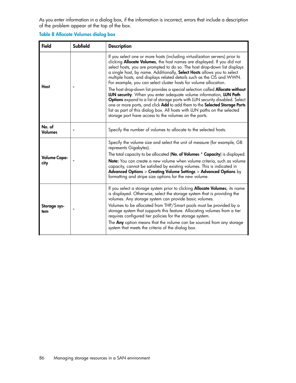 Allocate volumes dialog box | HP XP Array Manager Software User Manual | Page 86 / 238