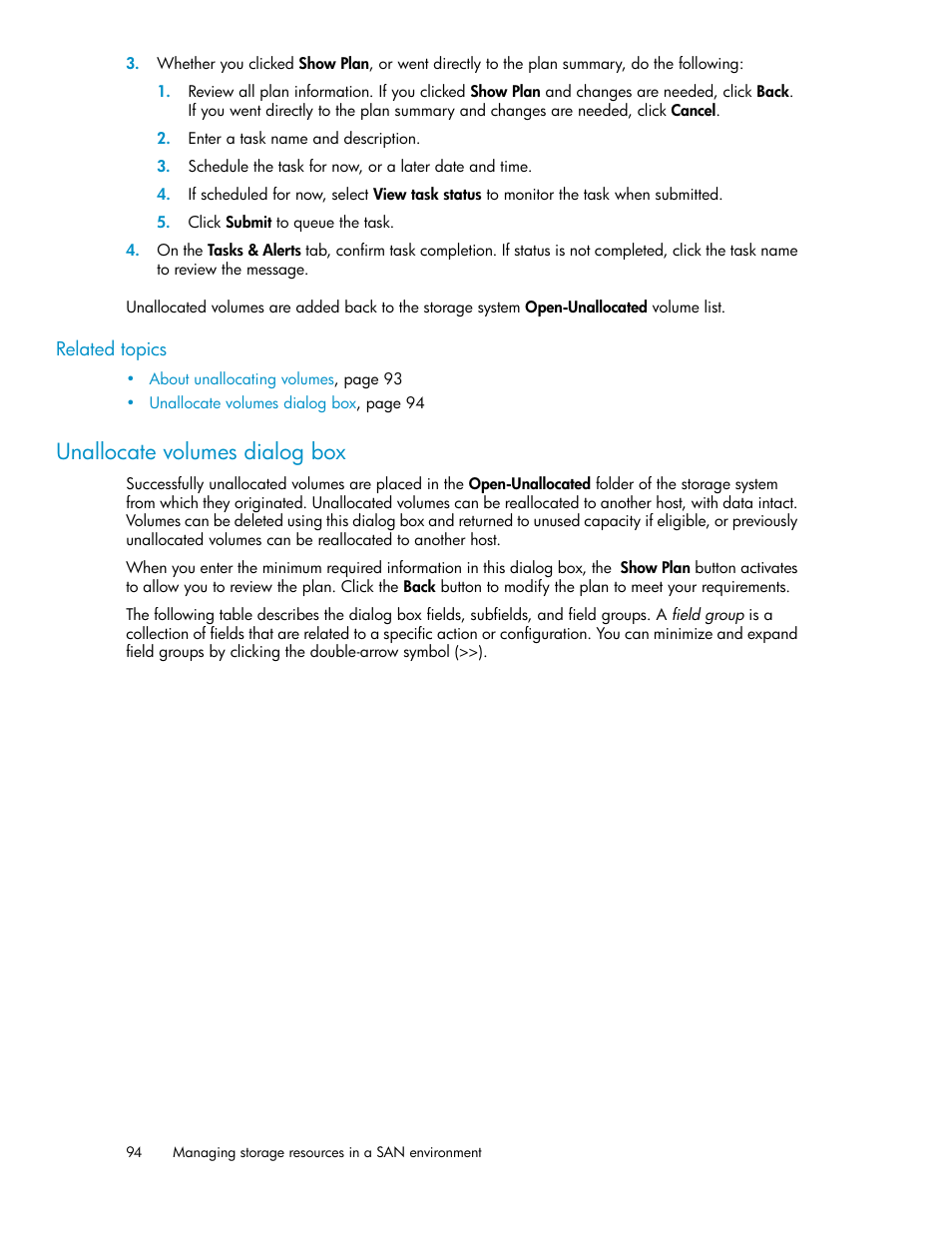 Unallocate volumes dialog box | HP XP Array Manager Software User Manual | Page 94 / 238