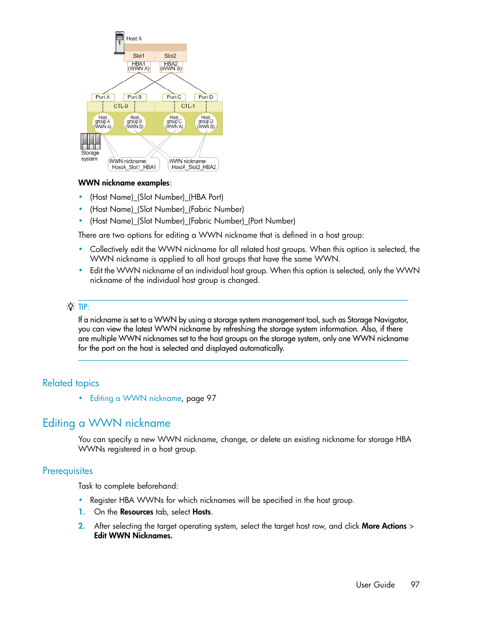 Editing a wwn nickname | HP XP Array Manager Software User Manual | Page 97 / 238