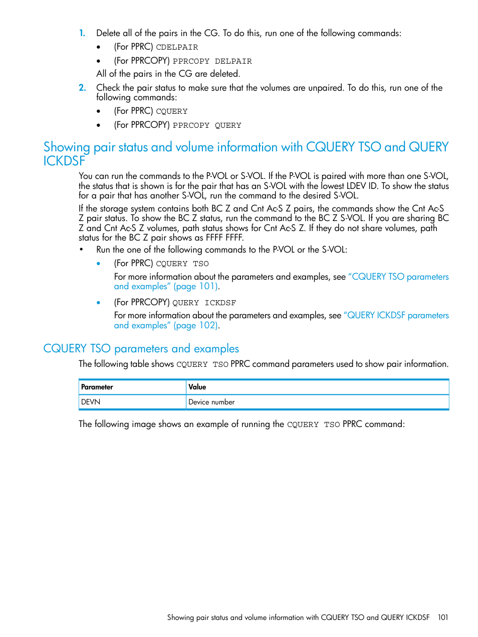 Cquery tso parameters and examples | HP XP Racks User Manual | Page 101 / 153