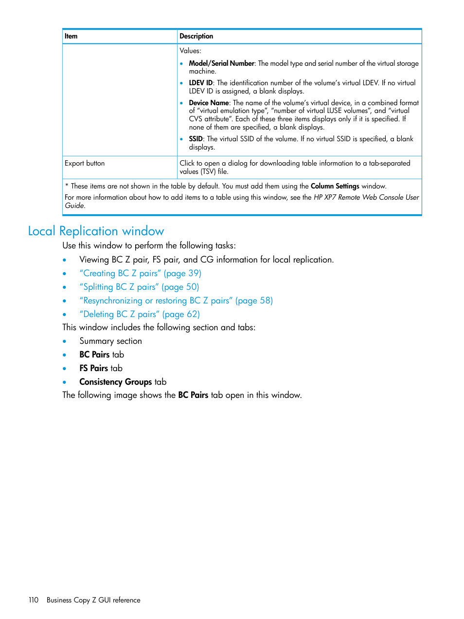Local replication window | HP XP Racks User Manual | Page 110 / 153