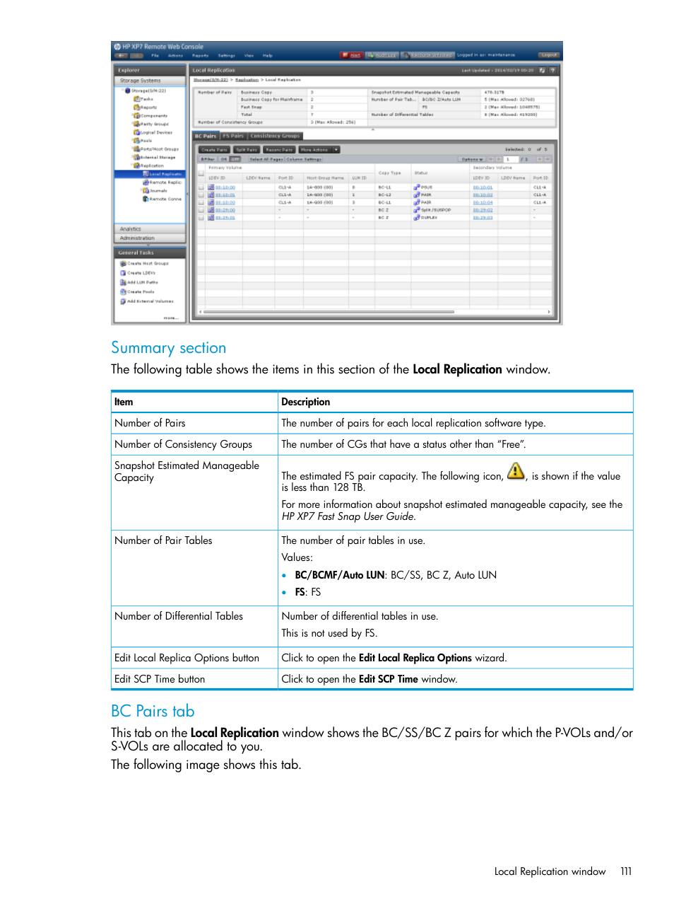 Bc pairs tab | HP XP Racks User Manual | Page 111 / 153