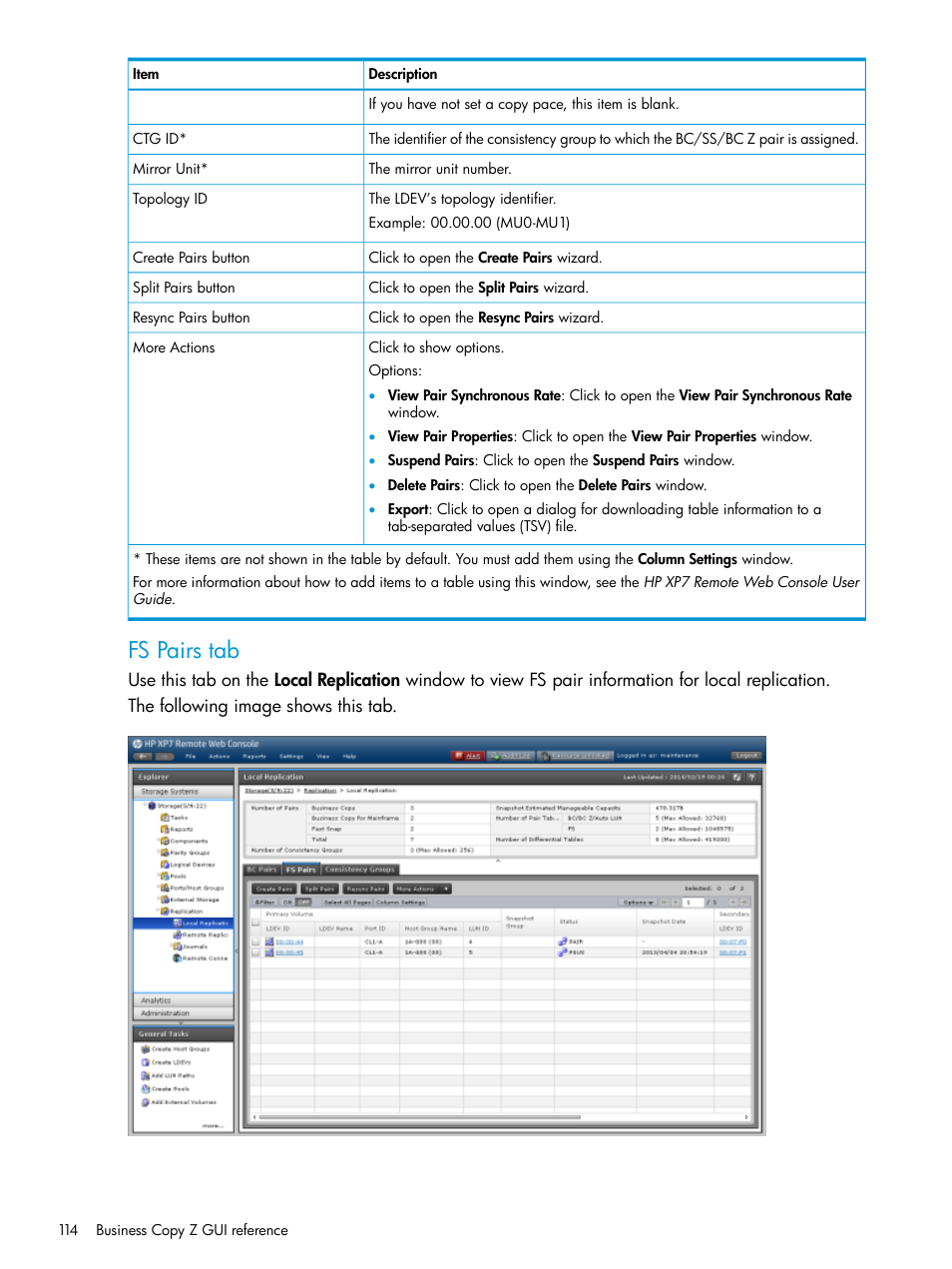 Fs pairs tab | HP XP Racks User Manual | Page 114 / 153