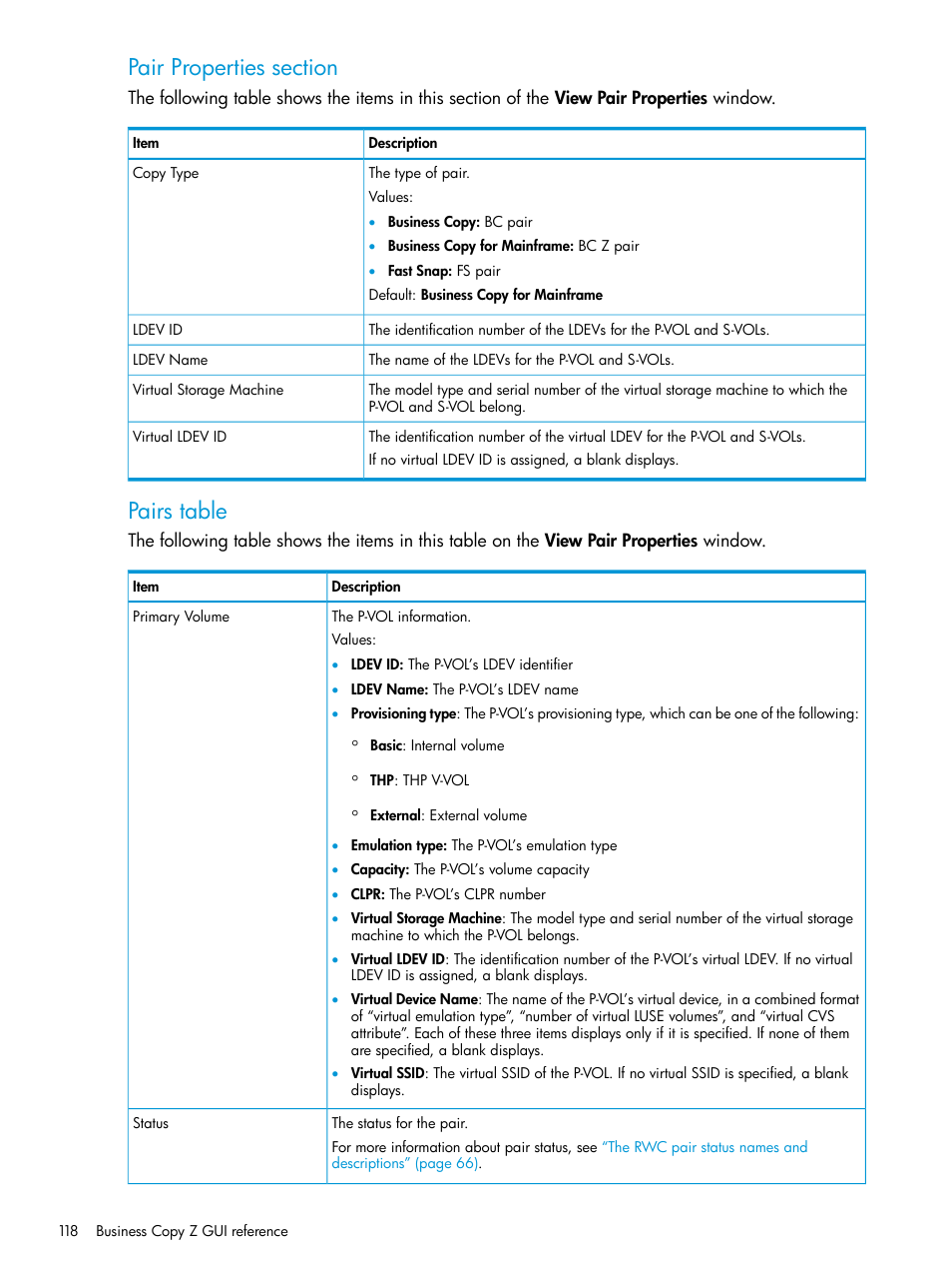 Pairs table | HP XP Racks User Manual | Page 118 / 153