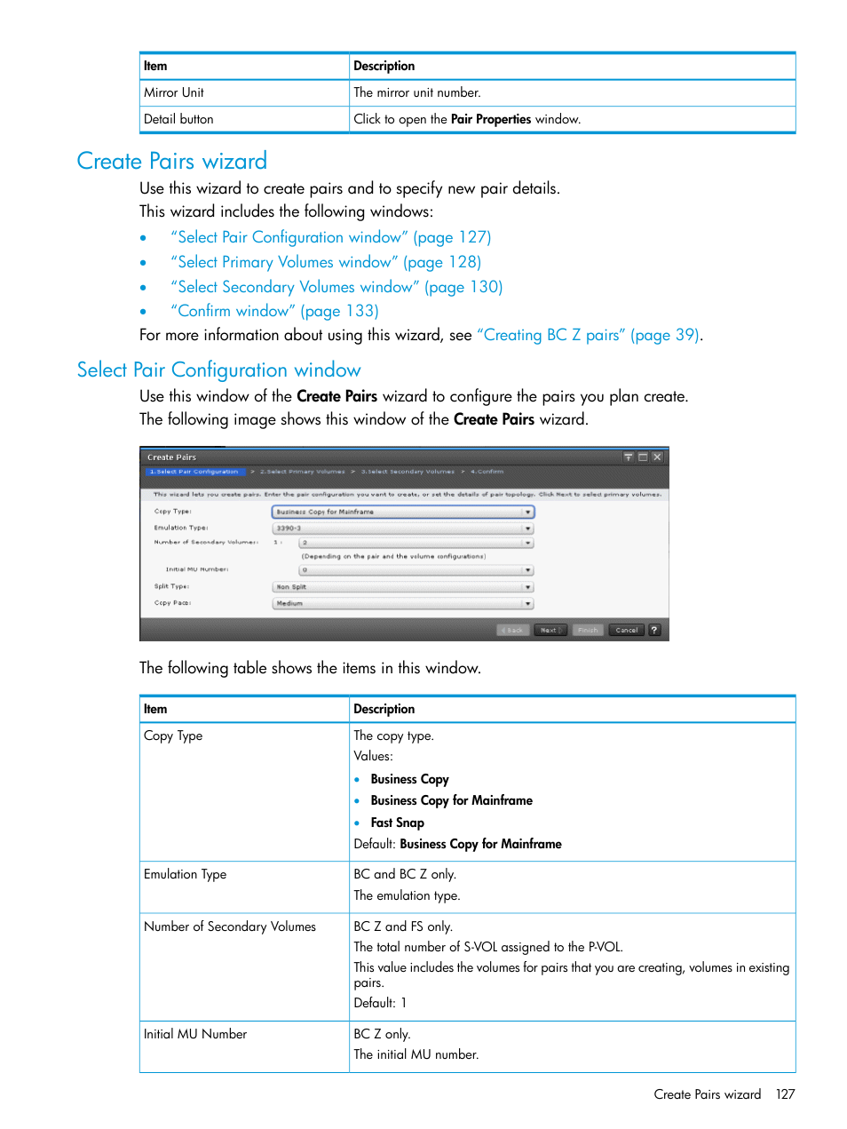 Create pairs wizard, Select pair configuration window | HP XP Racks User Manual | Page 127 / 153
