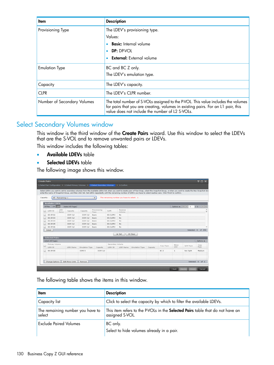 Select secondary volumes window | HP XP Racks User Manual | Page 130 / 153