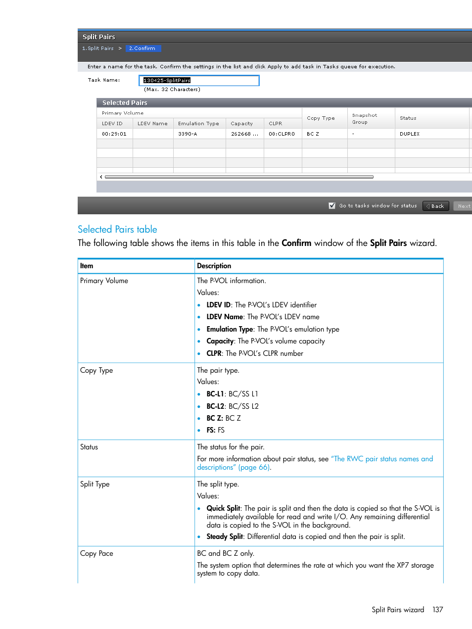 Selected pairs table | HP XP Racks User Manual | Page 137 / 153