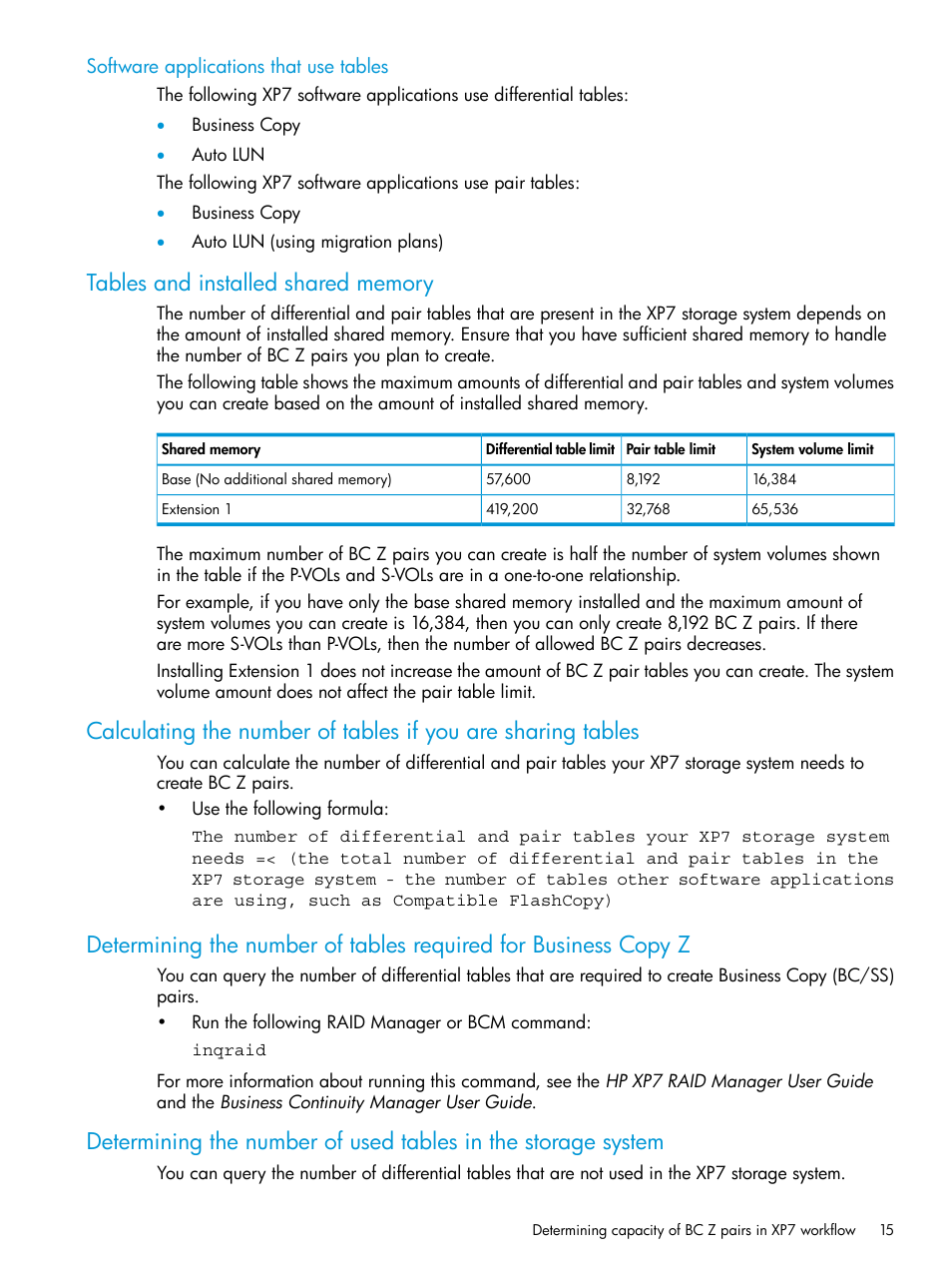 Software applications that use tables, Tables and installed shared memory, Tables and installed shared | HP XP Racks User Manual | Page 15 / 153