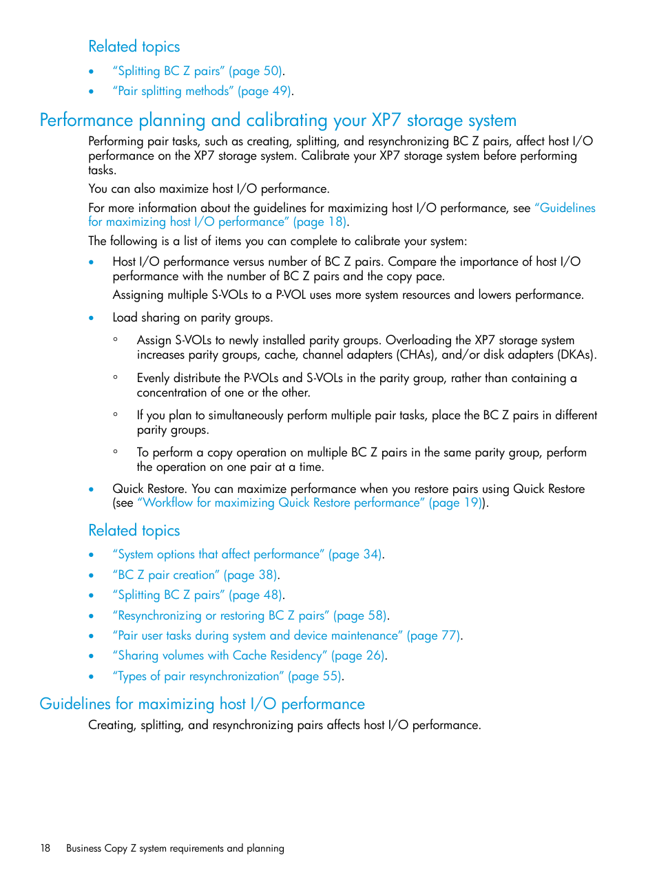 Guidelines for maximizing host i/o performance, Related topics | HP XP Racks User Manual | Page 18 / 153
