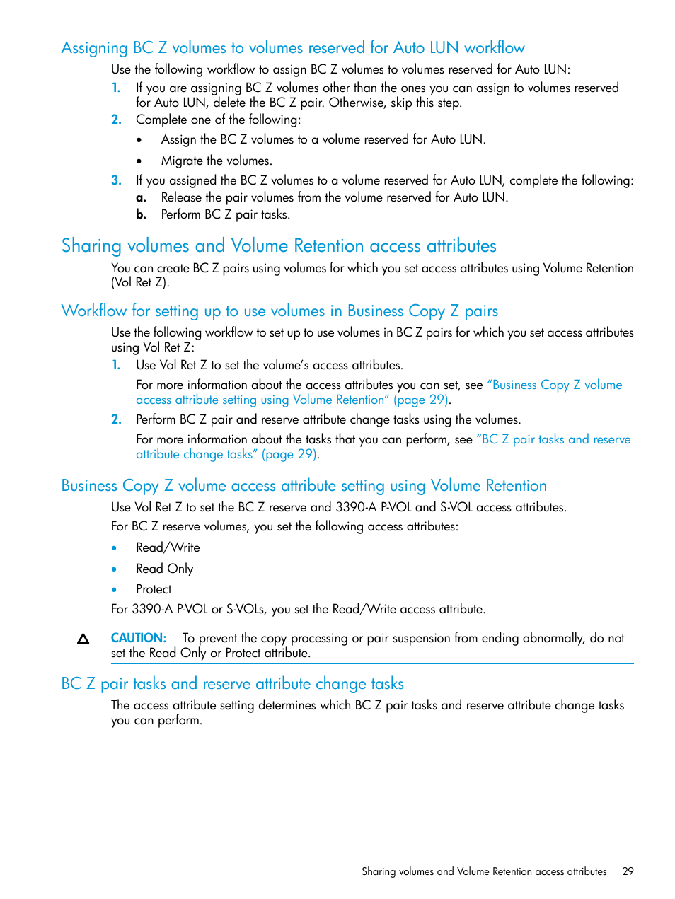 Bc z pair tasks and reserve attribute change tasks, Sharing volumes | HP XP Racks User Manual | Page 29 / 153
