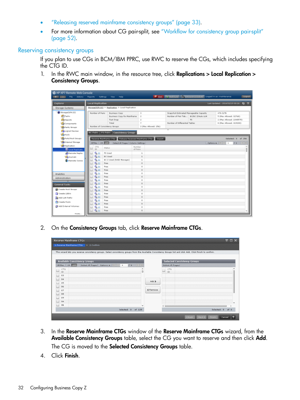 Reserving consistency groups | HP XP Racks User Manual | Page 32 / 153