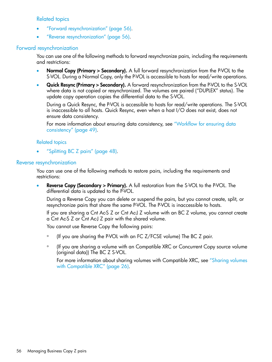 Forward resynchronization, Reverse resynchronization, Reverse | HP XP Racks User Manual | Page 56 / 153