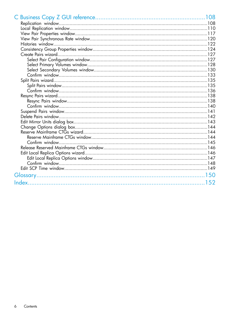 C business copy z gui reference, Glossary index | HP XP Racks User Manual | Page 6 / 153