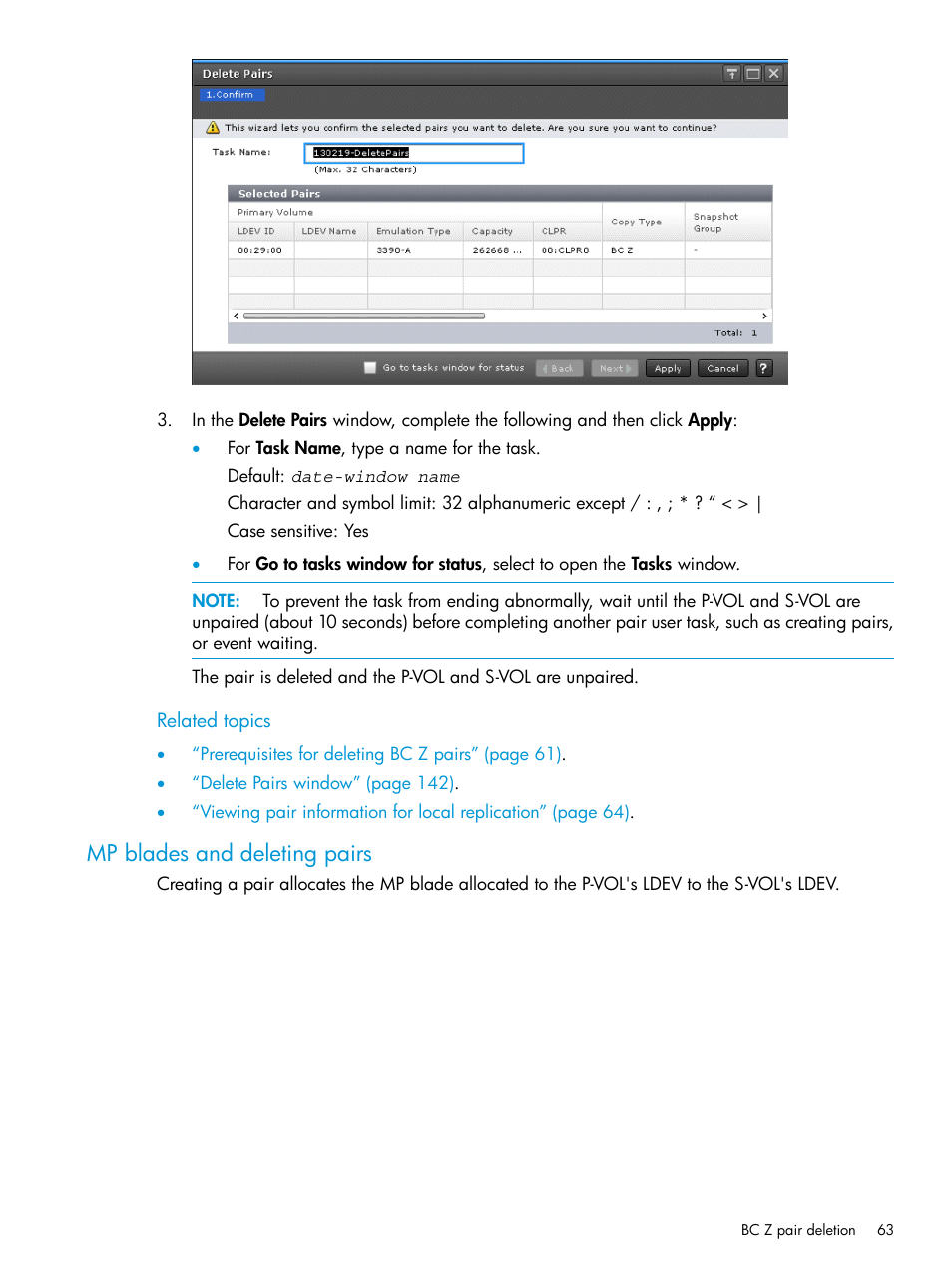 Mp blades and deleting pairs | HP XP Racks User Manual | Page 63 / 153