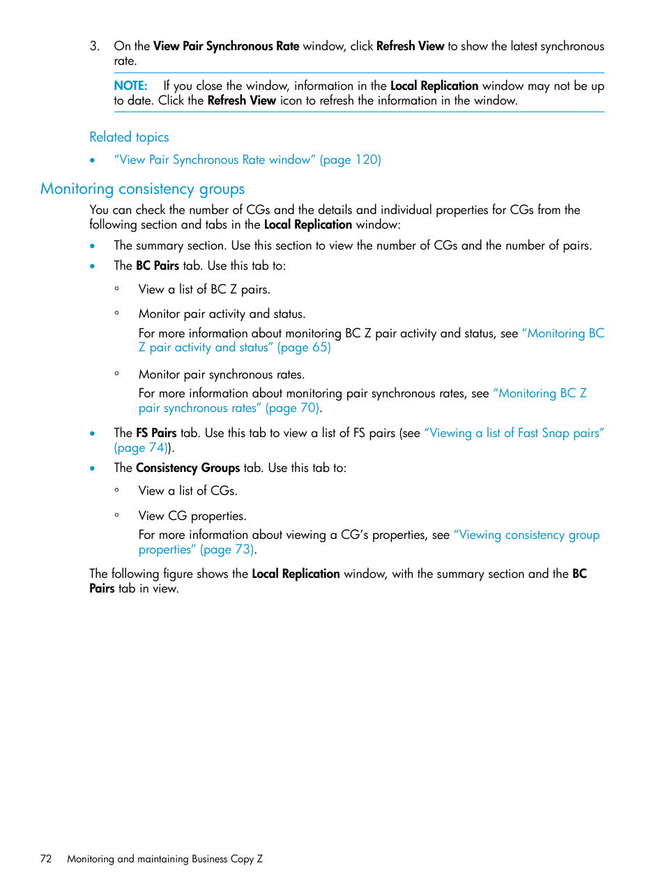Monitoring consistency groups | HP XP Racks User Manual | Page 72 / 153