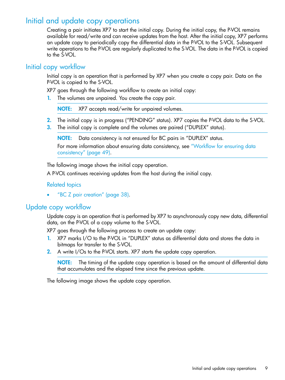 Initial and update copy operations, Initial copy workflow, Update copy workflow | Initial copy workflow update copy workflow | HP XP Racks User Manual | Page 9 / 153