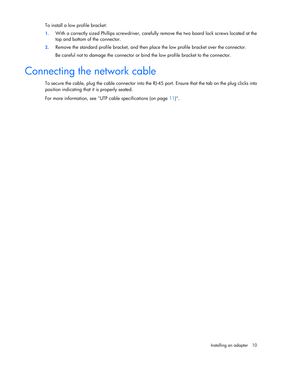 Connecting the network cable | HP Ethernet 10Gb 2-port 561T Adapter User Manual | Page 10 / 18