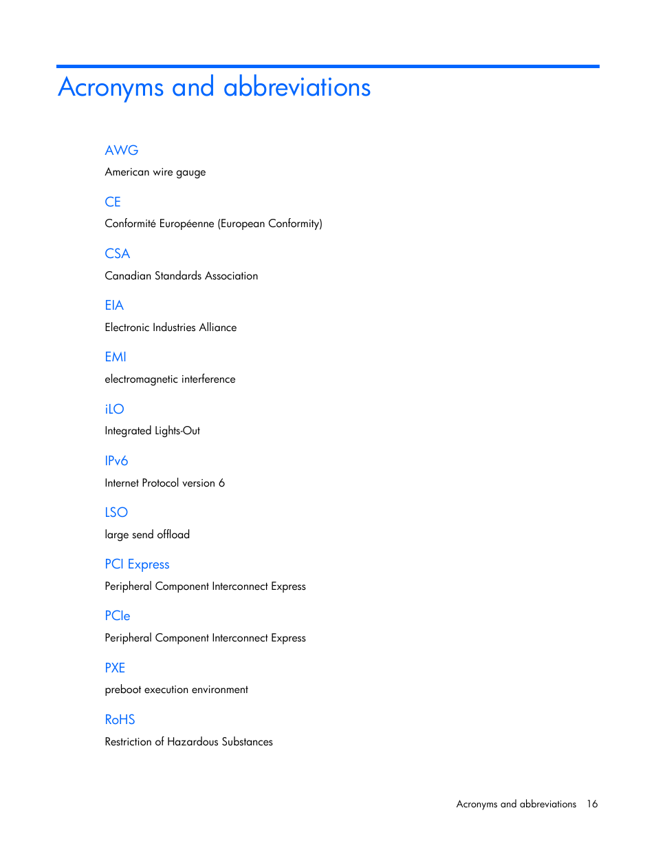 Acronyms and abbreviations | HP Ethernet 10Gb 2-port 561T Adapter User Manual | Page 16 / 18