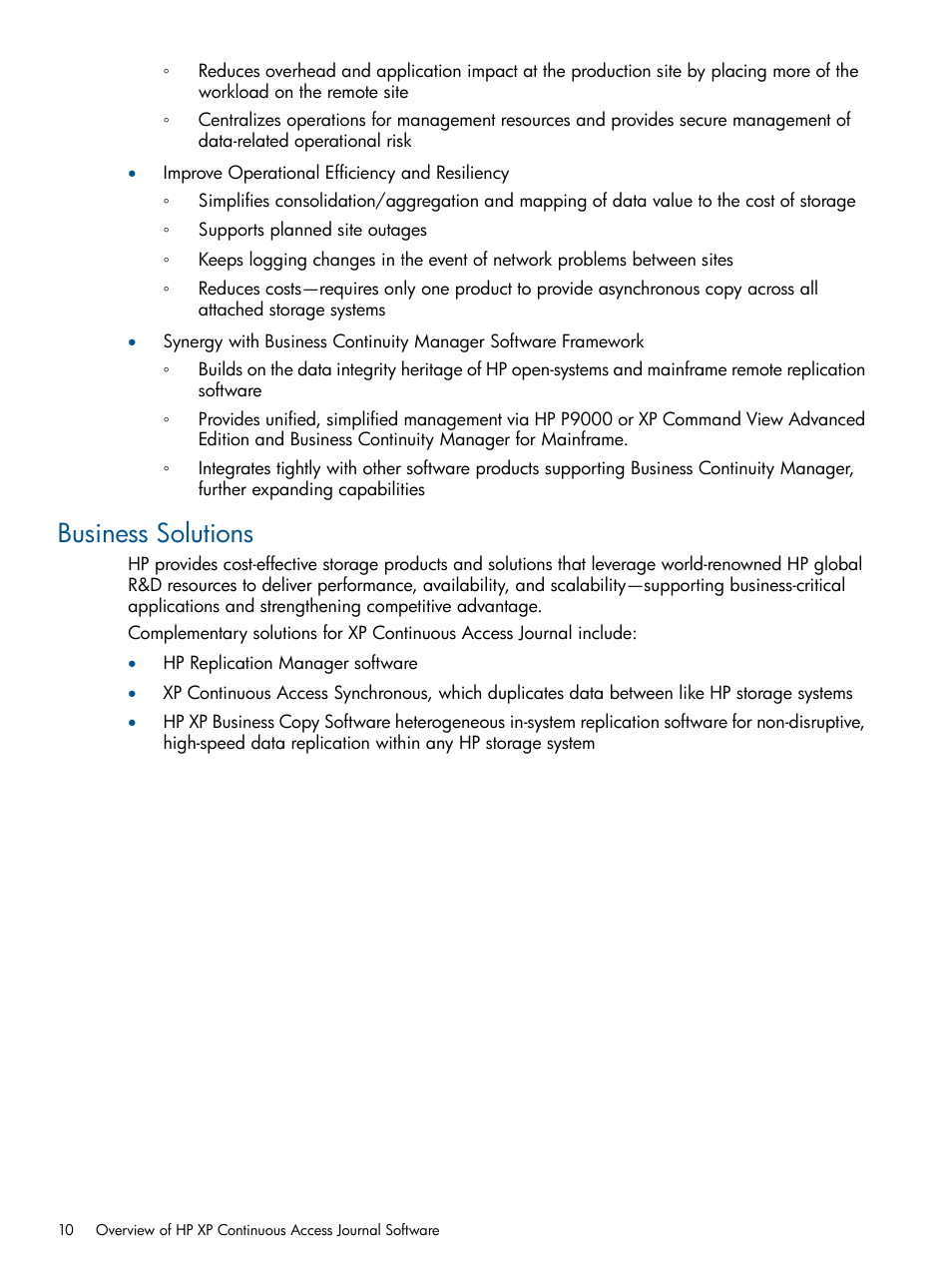 Business solutions | HP XP Continuous Access Software User Manual | Page 10 / 245