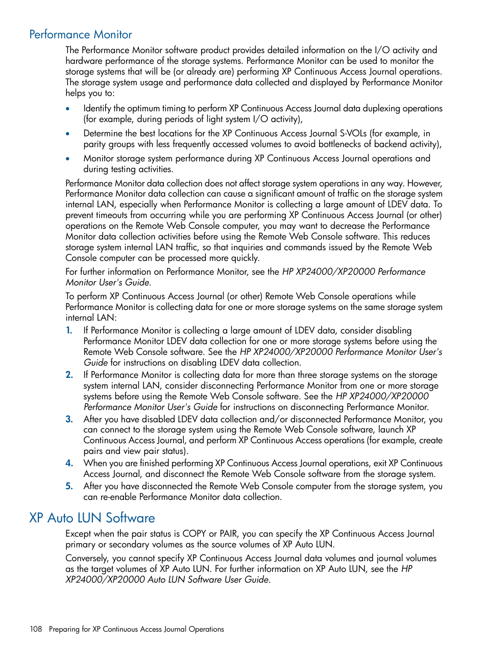 Performance monitor, Xp auto lun software | HP XP Continuous Access Software User Manual | Page 108 / 245