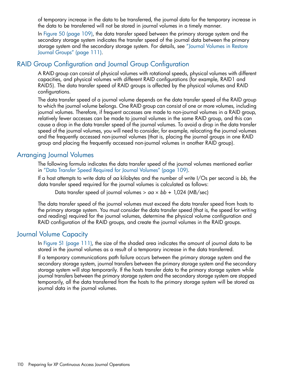 Arranging journal volumes, Journal volume capacity | HP XP Continuous Access Software User Manual | Page 110 / 245