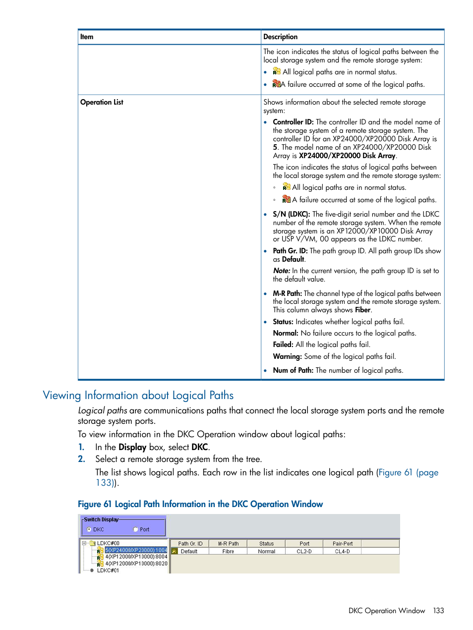 Viewing information about logical paths, Viewing information about logical | HP XP Continuous Access Software User Manual | Page 133 / 245