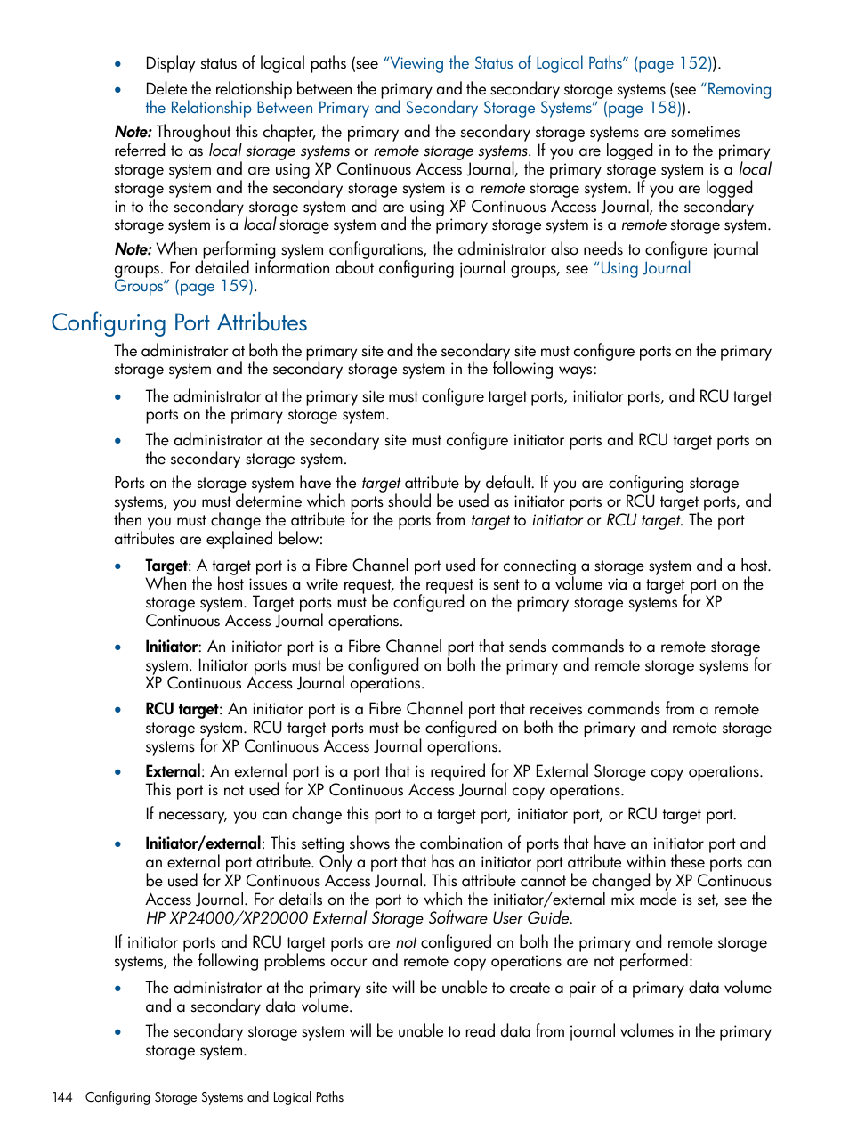 Configuring port attributes, Configuring, Configuring port | HP XP Continuous Access Software User Manual | Page 144 / 245
