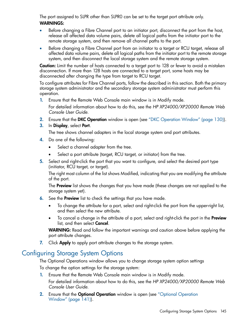 Configuring storage system options | HP XP Continuous Access Software User Manual | Page 145 / 245