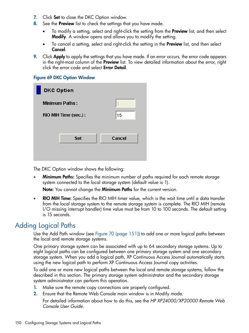 Adding logical paths | HP XP Continuous Access Software User Manual | Page 150 / 245