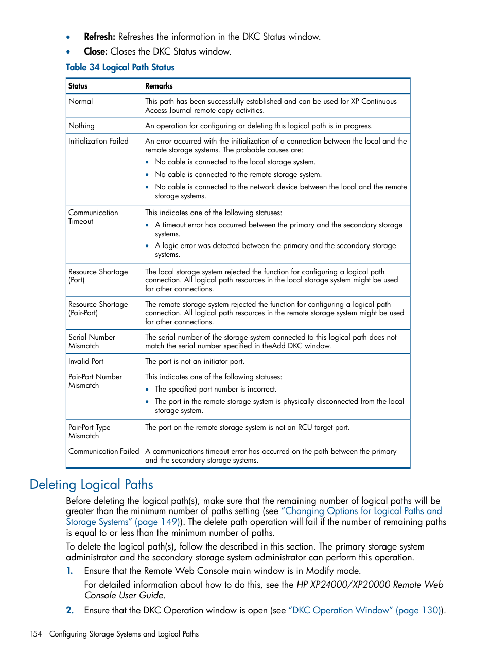 Deleting logical paths | HP XP Continuous Access Software User Manual | Page 154 / 245