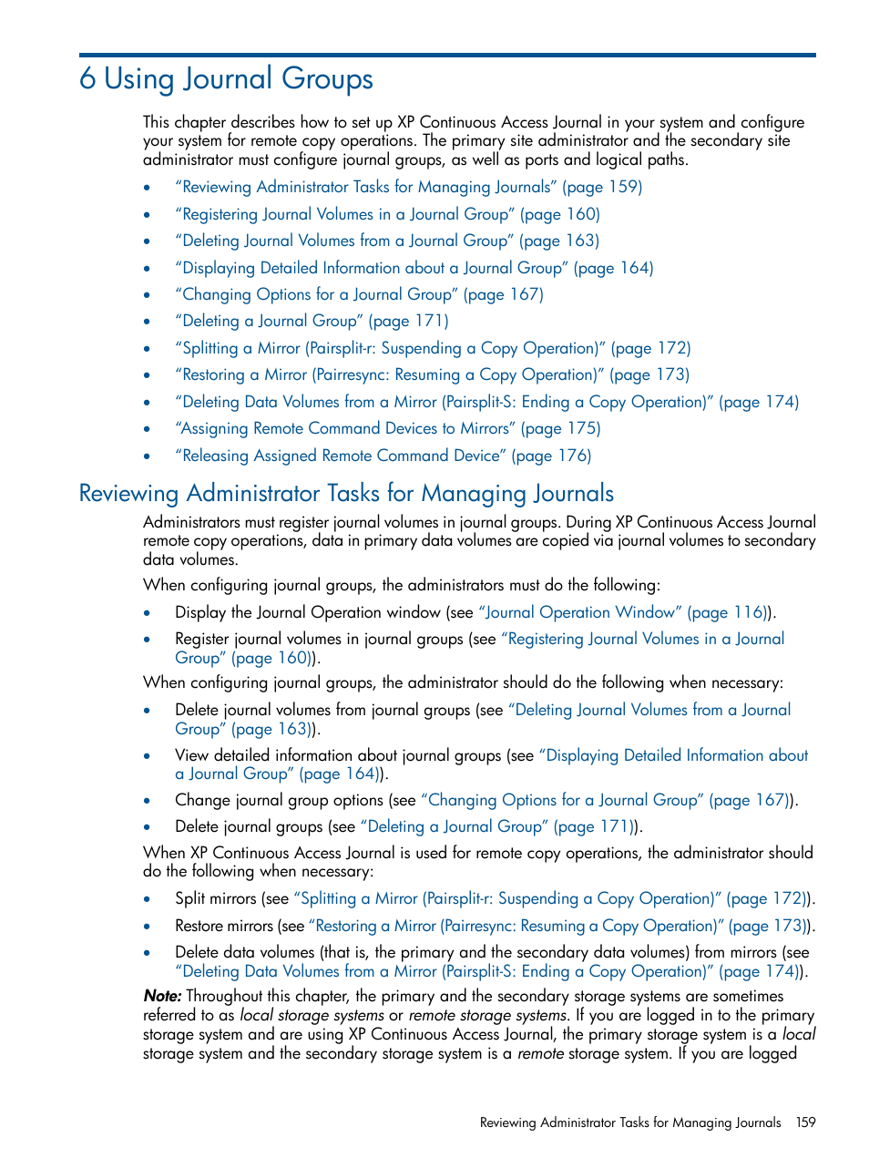 6 using journal groups, Using journal | HP XP Continuous Access Software User Manual | Page 159 / 245