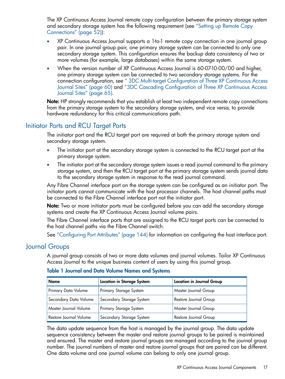 Initiator ports and rcu target ports, Journal groups | HP XP Continuous Access Software User Manual | Page 17 / 245