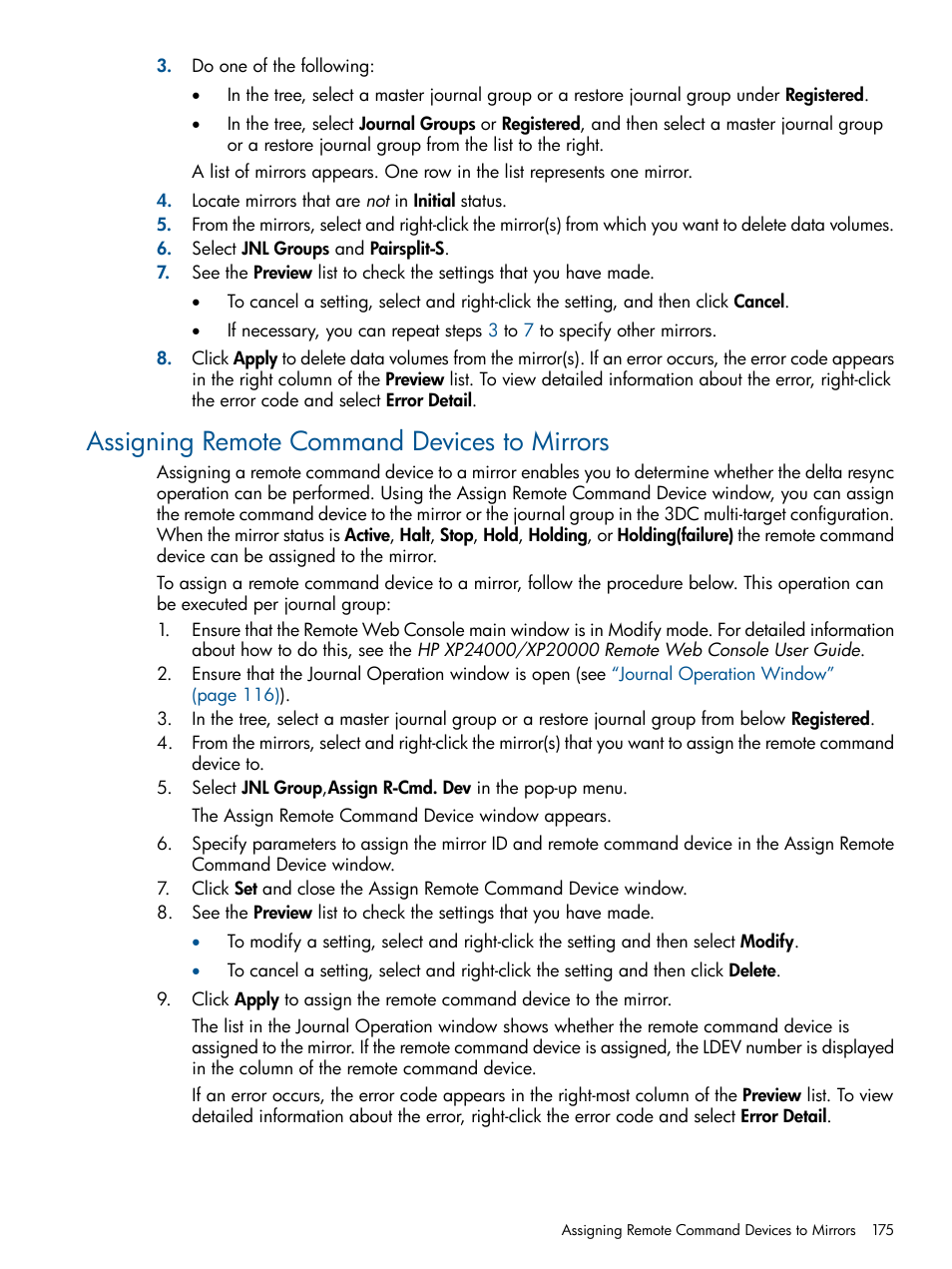 Assigning remote command devices to mirrors | HP XP Continuous Access Software User Manual | Page 175 / 245