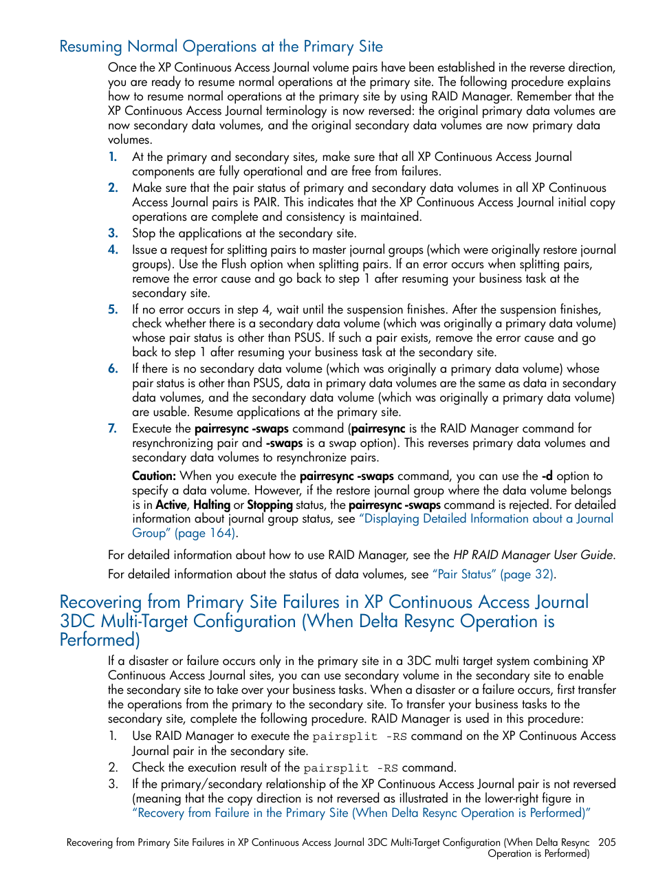 Resuming normal operations at the primary site | HP XP Continuous Access Software User Manual | Page 205 / 245