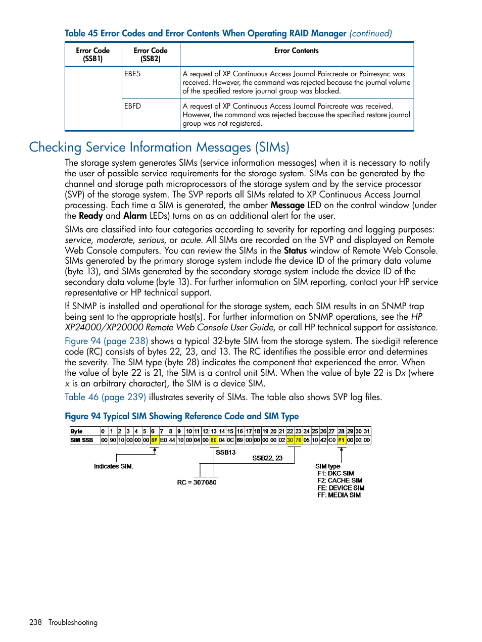 Checking service information messages (sims) | HP XP Continuous Access Software User Manual | Page 238 / 245