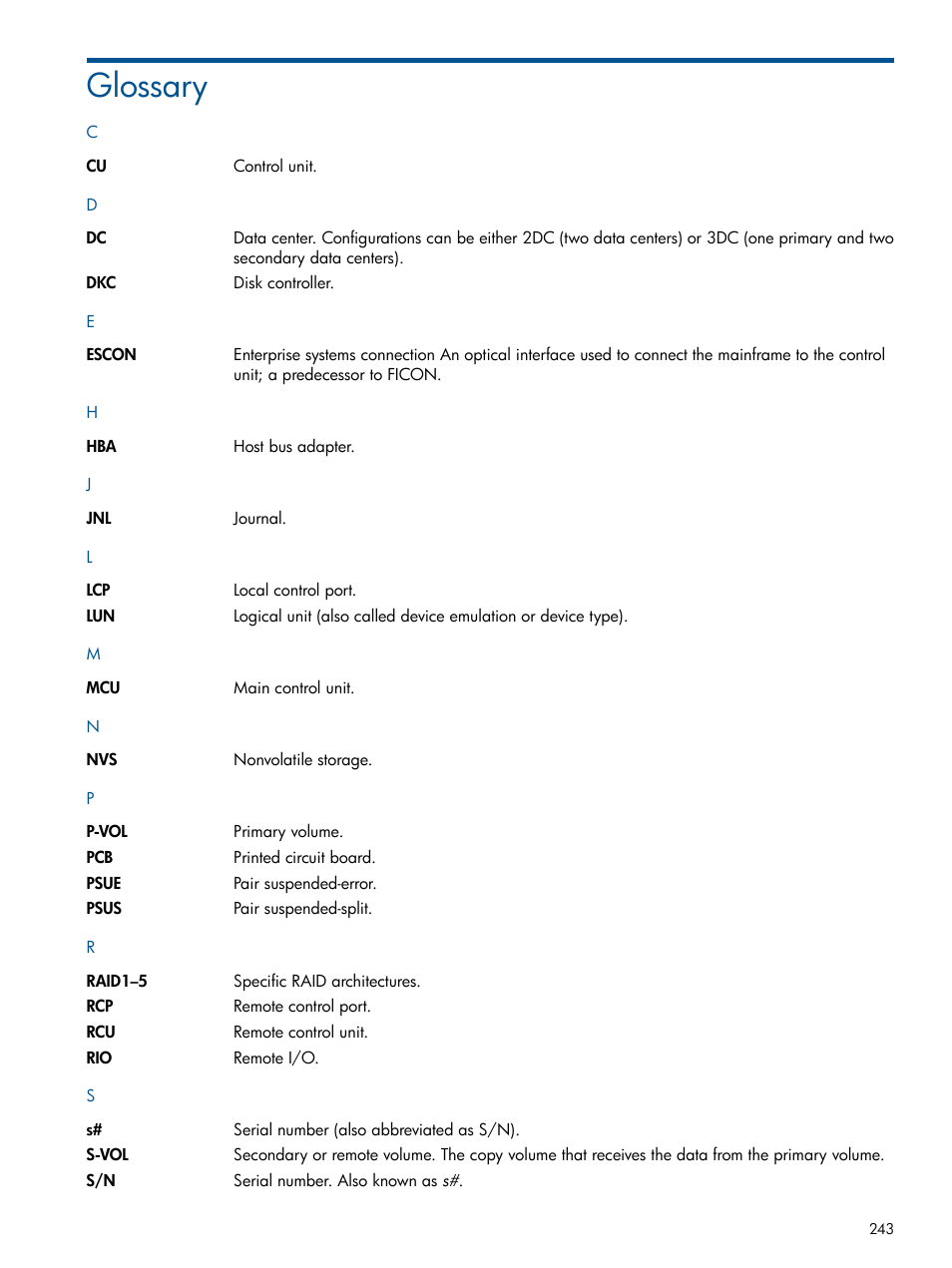 Glossary | HP XP Continuous Access Software User Manual | Page 243 / 245